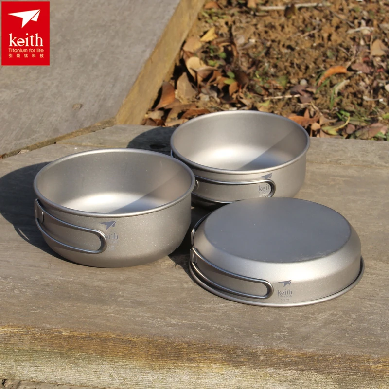 Camping Cooking Pot Stainless Steel - Keith 3PCS Titanium Cookware Pans Bowls