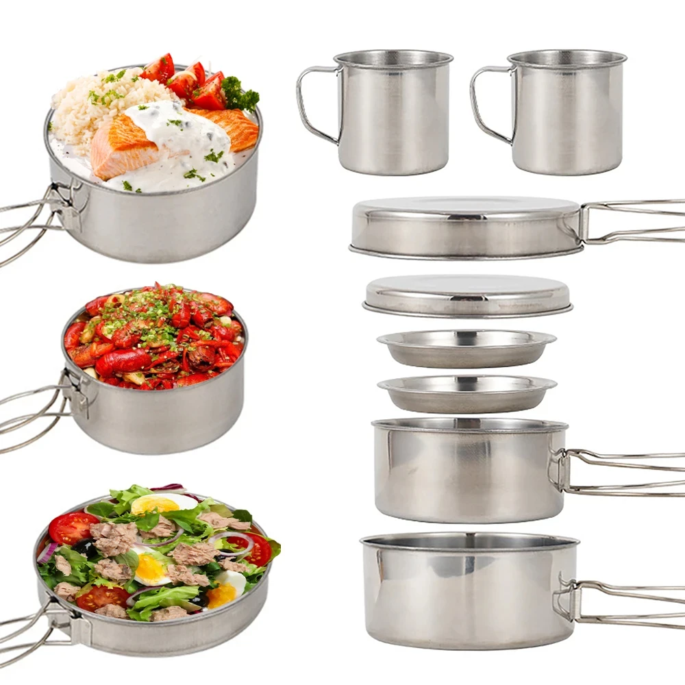 8pcs/Set Camping Cookware Mess - Camping Cooking Pot Stainless Steel 评论和价格