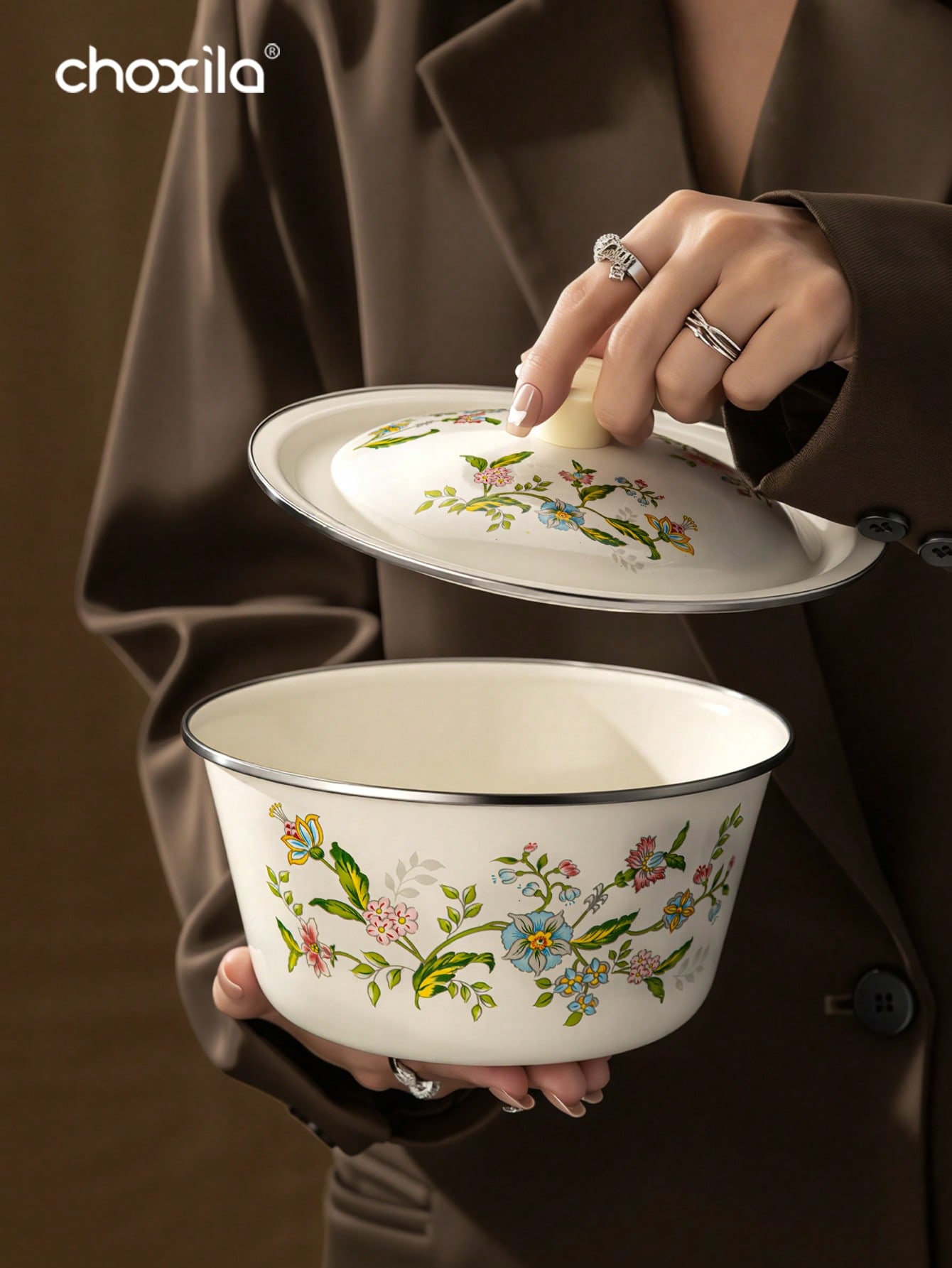 1pc Enamel-Patterned Rice Bowl - Camping Cooking Materials 评论和价格