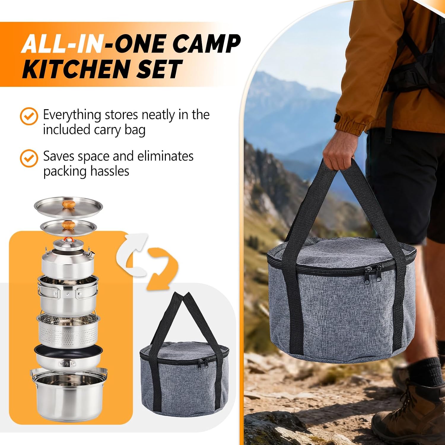 6pcs Cookware Set, 304 Stainle - Camping Cooking Set With Kettle 评论和价格