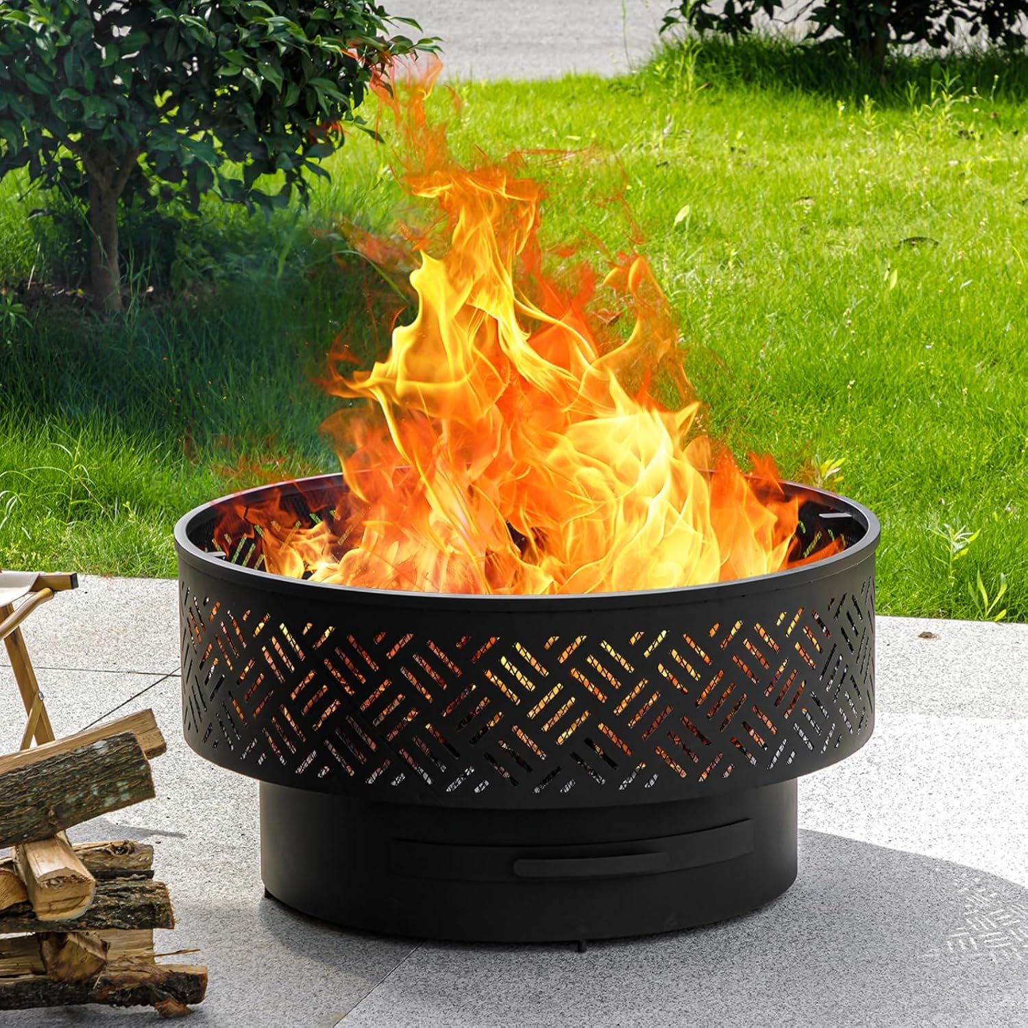 32 Inch Round Metal Wood Burni - Camping Cooking Fire Pit 评论和价格