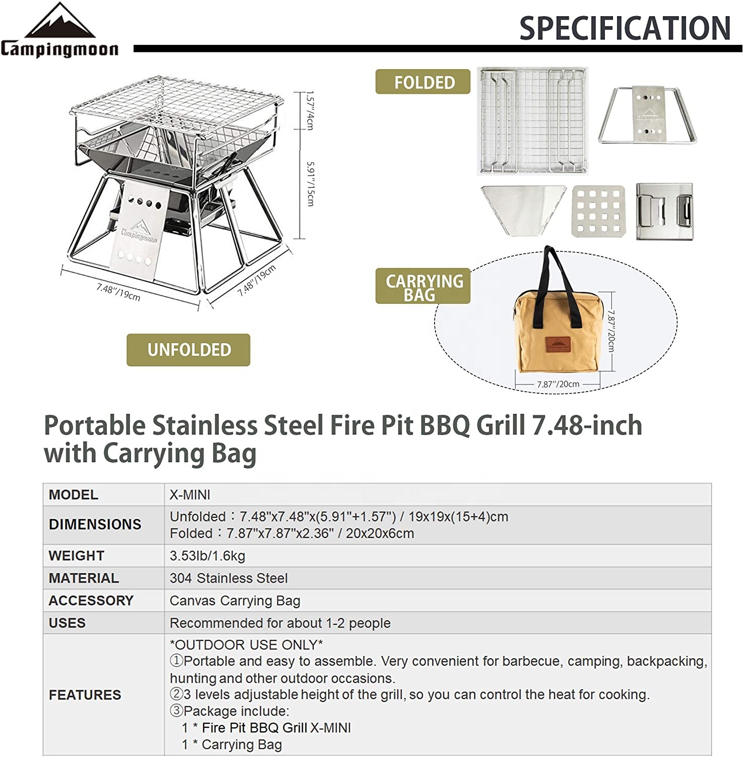 Campingmoon Outdoor Camping Bb - Camping Cooking Grate 评论和价格