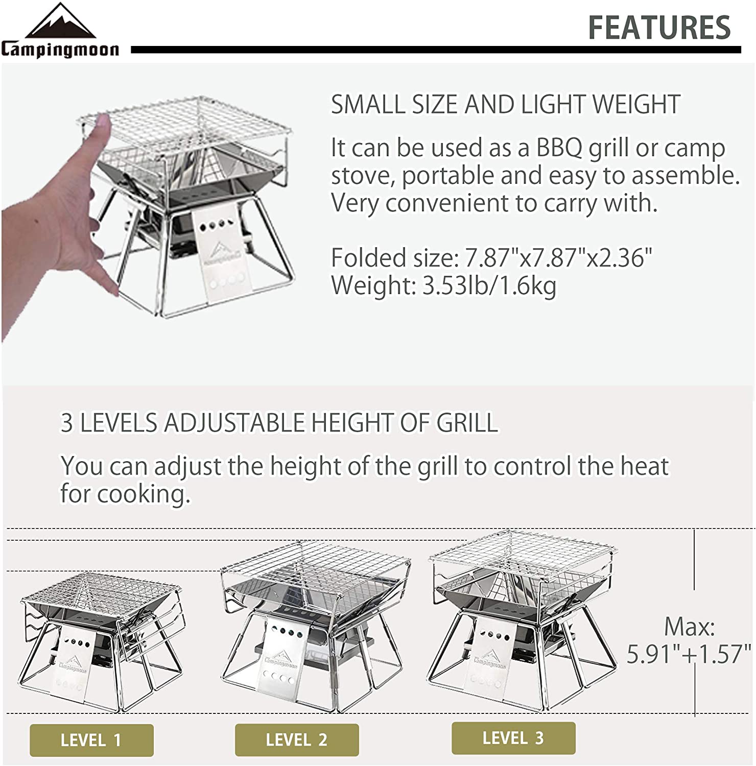 Campingmoon Outdoor Camping Bb - Camping Cooking Grate 评论和价格